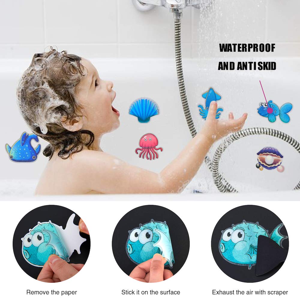 Secopad Non Slip Bathtub Stickers, 20 Large Sea Adhesive Kids Anti Slip Decal Threads For Shower And Bath Tub With Premium Scrap
